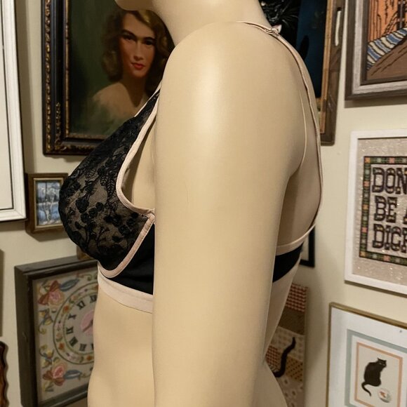 Elegant Black and Tan Sheer Stretch Lace Unlined Underwire Bra Size 3XL - Picture 2 of 5